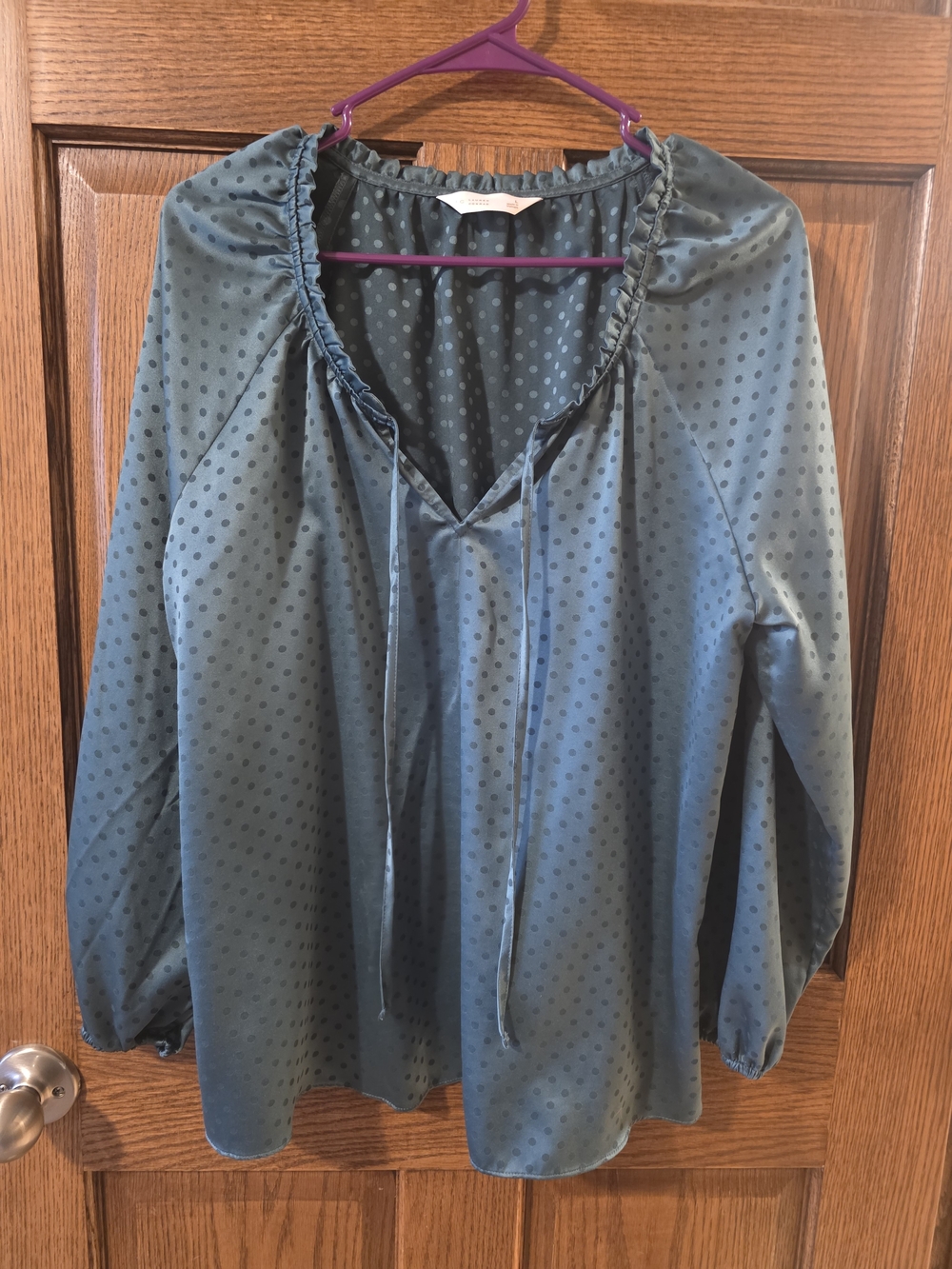 LC Lauren Conrad Teal Polka Dot Peasant Blouse Large
